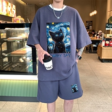 ！2025夏季新款男士华夫格短袖T恤套装透气一套HTZ103P50，男装T恤，电商B220