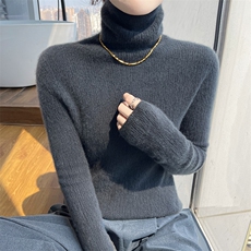 25秋冬100%纯羊毛衫女一线成衣半高领坑条套头毛衣宽松羊绒衫打底，女装羊毛衫，美轩羊绒
