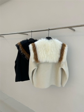 秋冬新款毛呢外套双面羊毛大衣女狐狸毛皮草高级感小个子海军领，女装双面呢大衣，依嘟服饰