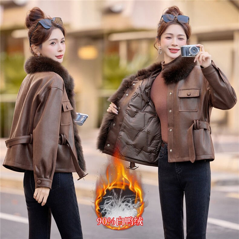 【bao款大货已出】2025冬装新款韩版系带仿麂皮绒90绒外套狐狸毛,女装羽绒服,雅静靓衣
