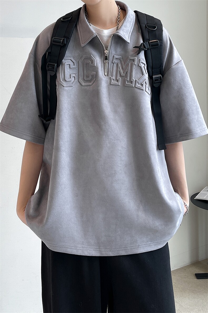 夏款男休闲卫衣麂皮绒POLO衫短袖T恤字母印花外套A071-T09-P45,男装T恤,电商A071