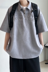 夏款男休闲卫衣麂皮绒POLO衫短袖T恤字母印花外套A071-T09-P45，男装T恤，电商A071
