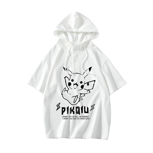 连帽短袖t恤男大码胖子带帽五分袖中袖  白底 LD54078-P45图片