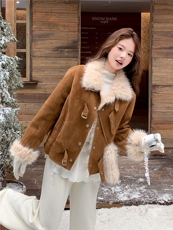 【现货】新款数据好皮毛一体外套P195-K288，女装短外套，浙宝128A