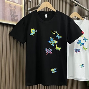 短袖T恤男美式宽松大码潮牌潮流百搭运动夏新款刺绣体恤上衣圆领图片