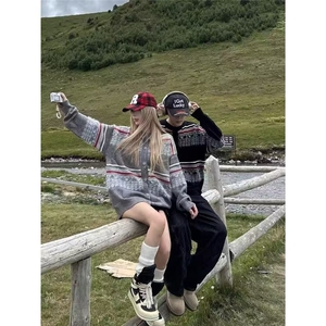 美式复古宽松设计感毛衣开衫男女秋冬季新款宽松慵懒百搭针织外套图片