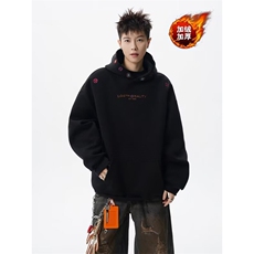 网络图现货美式潮牌高街纽扣设计连帽加绒小众休闲卫衣J23-P46，男装卫衣，星座715-7
