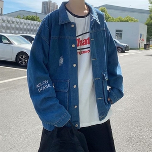 F391 P58男生秋装新中式潮牛仔外套男复古宽松水洗做图片