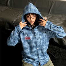 格子衬衫男女韩版潮流连帽宽松百搭帅气2024秋冬ins外套CY999-P49，男装衬衫，星座412-3