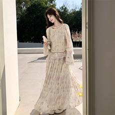 26春新款现-浪漫蕾丝拼接千金碎花半身裙两件套2618-P200K328，女装套装/套裙，2B190