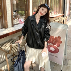 黑色复古酷飒皮衣女秋季2025新款美式炸街帅气减龄宽松高级感夹克，女装皮衣，维壹