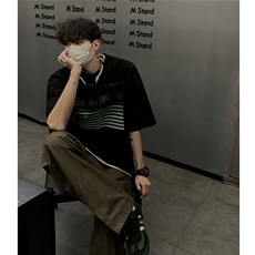 1港风条纹印花设计潮大码M-5XL短袖T恤男DT77773P18块特价控38，男装T恤，星座226-2