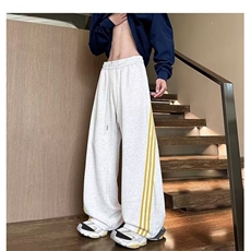 复古撞色条纹运动卫裤男款春季美式阔腿裤宽松弯刀裤子，男装休闲裤，星座506A