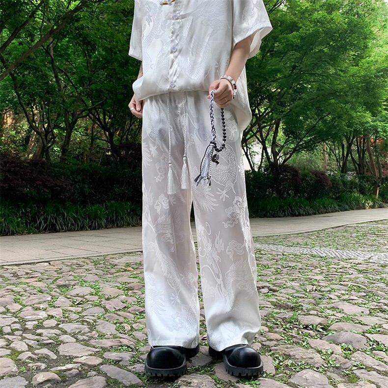 新中式风冰丝衬衫男夏季设计感风上衣短袖衬衣9分裤子~CS136,男装衬衫,星座601-2