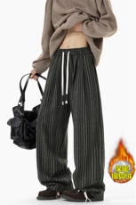 wassuphappy复古条纹裤子男款秋冬季加绒加厚宽松运动裤休闲长裤，男装棉衣，电商A001