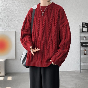 8XL-M麻花毛衣男休闲大码慵懒风情侣圆领针织衫线衣外套MY1512P65图片