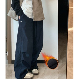 阔腿工装裤男女秋冬加绒加厚休闲直筒防风运动抽绳拖地长裤~Q73图片
