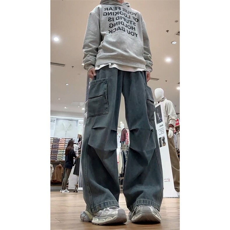 美式工装百搭做旧水洗牛仔裤大口袋高街时尚百搭长裤K646TP55控88,男装牛仔裤,电商A102B