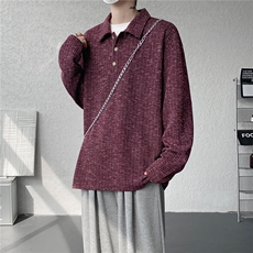 美式扎染翻领长袖T恤大码设计休闲内搭卫衣打底衫上衣p38，男装T恤，电商B319