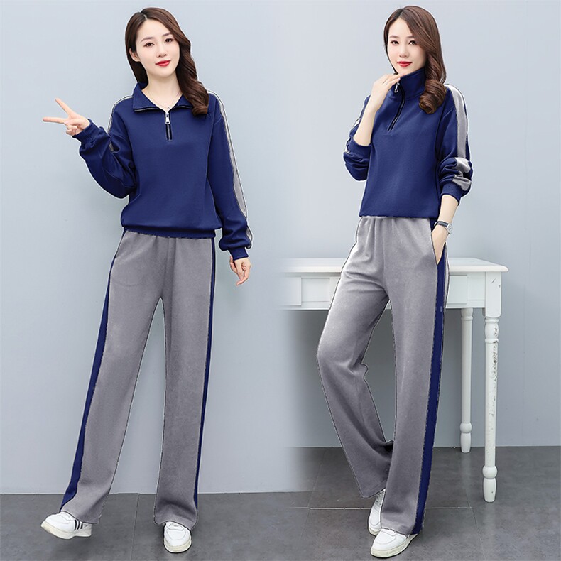 拼色长袖卫衣套装女2025春秋新款洋气减龄休闲运动服阔腿裤两件套,女装套装/套裙,凝聚力