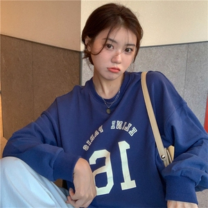 Q0229-P45字母印花百搭宽松休闲长袖卫衣女春秋韩版上衣