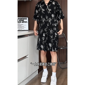 1短袖衬衫男+短裤潮流休闲套装男M-5XL大码TZ78720P50控98模特图图片