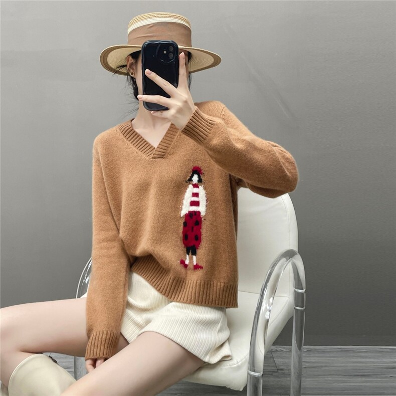 HE|我们不一样加厚点baby山羊绒衫女V领宽松针织衫慵懒风毛衣,针织衫/毛衣,国旺羊绒