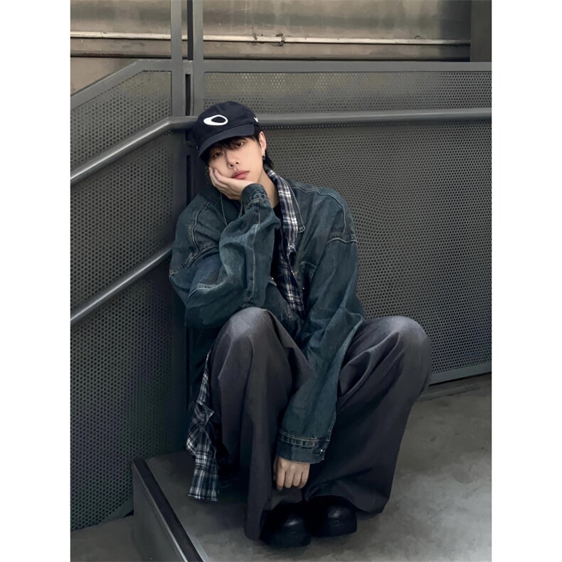 【有货】JK8624CC-特P80假两件牛仔外套男格子衬衫拼接夹克,男装夹克,星座1007（原301D）
