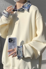 WY10101-特批45秋季撞色拼接假两件高级感衬衫领卫衣男内搭大码，男装衬衫，电商A059