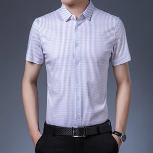 2021夏季新款男士短袖衬衫时尚简约休闲T恤高品质桑蚕丝 8888图片