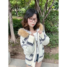 重磅北极绒座山雕毛衣外套冬美式复古休闲慵懒风大毛毛领针织开衫，男装针织衫/毛衣，电商A486-1