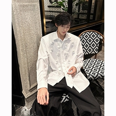 现货25设计感重工男士钉珠领带白色衬衫cs123-p118，男装衬衫，电商B288