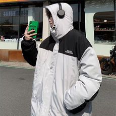 冬季潮牌工装袄拼色连帽衣宽松加厚保暖服外套男W6480-P85，男装棉衣，星座512-3