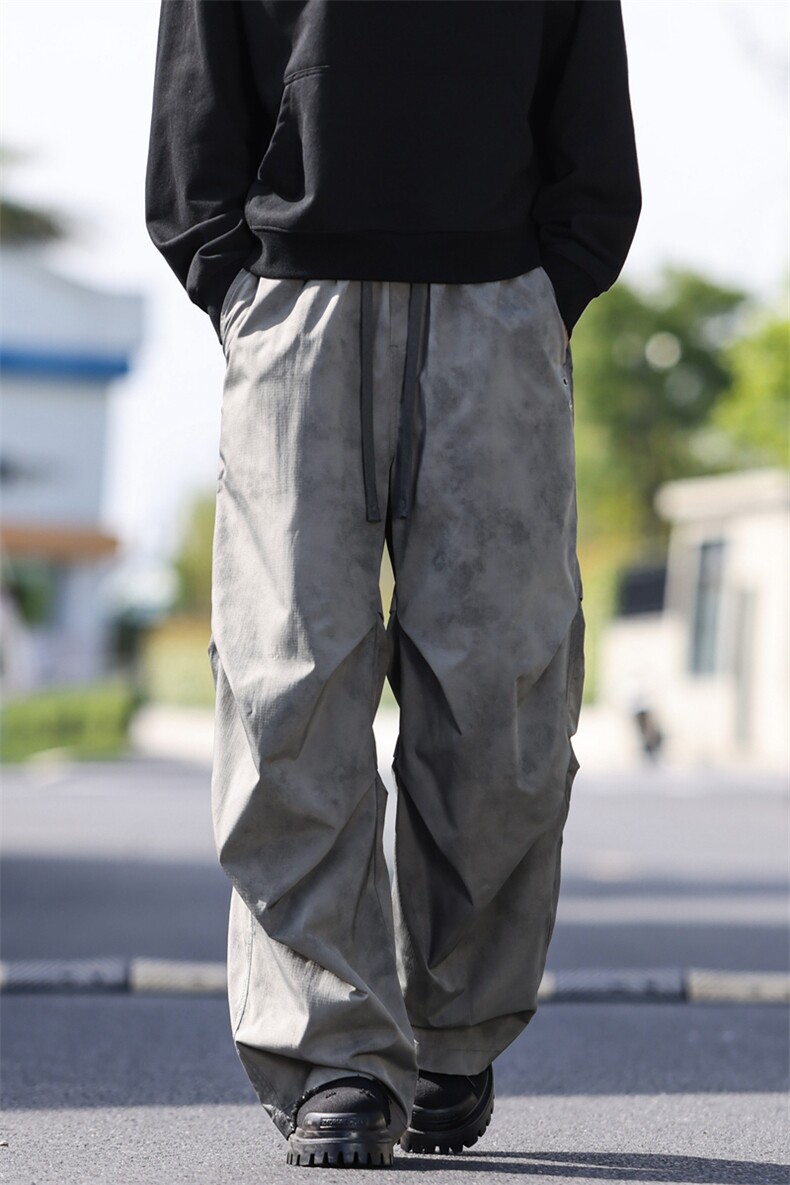 外景潮牌高街弯刀裤休闲宽松褶皱复古直筒裤A406KZ2537特P50,男装休闲裤,星座309（原A406）