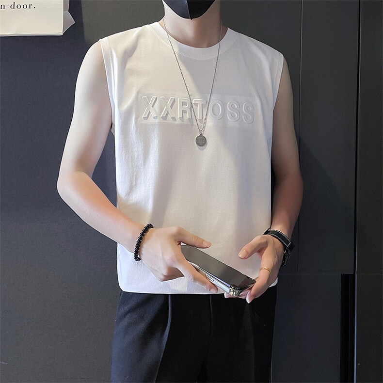 B04-特P28控48男士圆领纯棉透气凉爽印花无袖坎肩宽松背心男黑,男装背心/马甲,电商D327