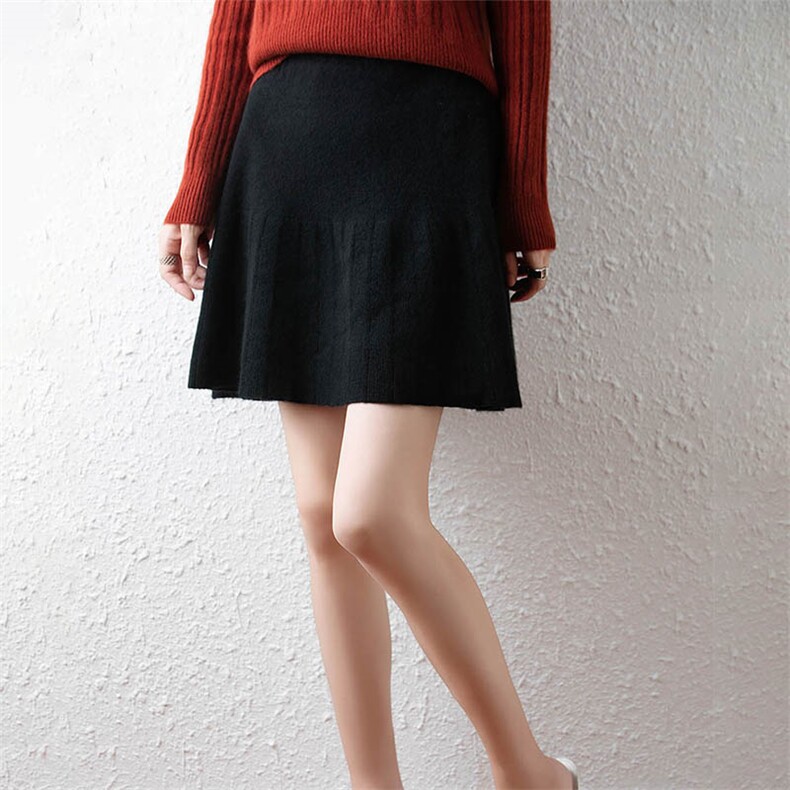 羊毛针织短裙女秋冬新款纯色外穿百搭显瘦百褶裙简约打底羊绒裙，女装半身裙，暖绒情旗舰店