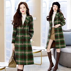 73695国际潮流大衣翻领韩版减龄格子气质羊毛保暖长款时尚毛呢，女装毛呢外套，罗得堡