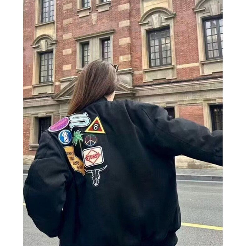 徽章刺绣棒球服外套男女学生春秋百搭潮牌黑色立领夹克KA4130,男装夹克,星座1116A（原606A-3）