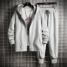 TK6036-P85开衫连帽卫衣套装男运动套装两件套网格挂拍，男装休闲套装，电商A040A