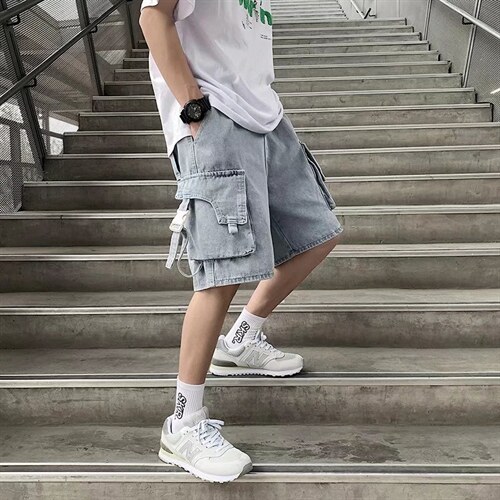 口袋设计牛仔短裤男夏季韩版宽松直筒休闲裤G277P43图片
