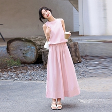 粉色减龄甜美上衣半身裙套装女2024夏季新款气质小清新两件套，女装套装/套裙，流量+