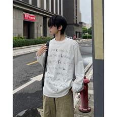 现货网图涂鸦字母圆领纯棉长袖T恤情侣装打底衫CT814-P29，男装T恤，电商C310