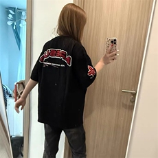 万针全刺绣工艺抖音得物高品质260克重磅纯棉双纱美式高街短袖T恤，男装T恤，电商A486-1