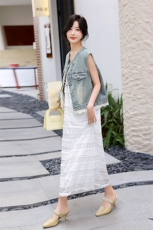 吊带马甲连衣裙套装女2024夏季新款海边度假风纯色长裙，女装套装/套裙，冬木谷雨
