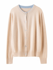 2025秋冬新款女羊绒衫100纯羊绒纯色假两件羊绒开衫羊绒长袖外套，女装羊绒衫，濮尚羊绒