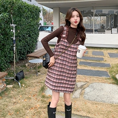 小香风格子背带裙女2025春秋新款法式高级感小个子穿搭，女装连衣裙，2C029