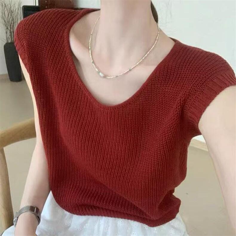 凉爽软冰丝u领螺纹针织衫女纯色气质圆领长袖外穿显瘦,女装T恤,萱芳婷羊绒