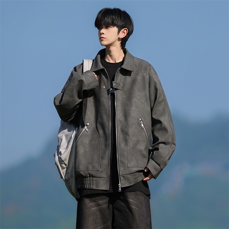 JK8606-P78L-8XL2026春季大码美式皮棉翻领衣夹克外套,男装夹克,星座109