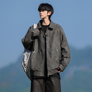 JK8606-P78 L-8XL2026春季大码美式皮棉翻领衣夹克外套图片
