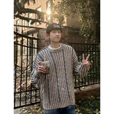 网图现货混色条纹针织毛衣慵懒高级感男圆领套头衫B49-P50，男装针织衫/毛衣，星座910-1